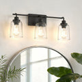 Jandcase 23.3 in. 3-Light Black Metal Vanity Wall Light with Curved Clear Glass Cylinder Shades, Traditional Bathroom Fixture