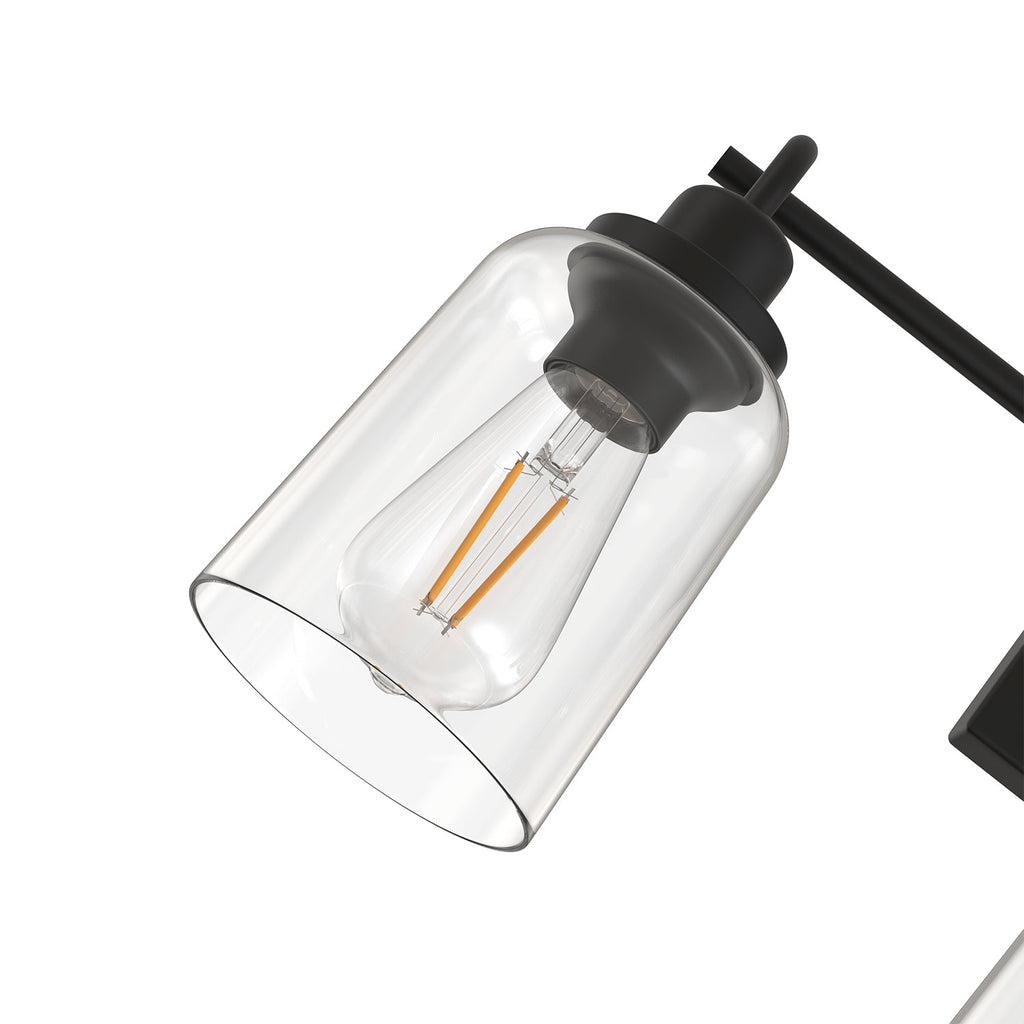 Jandcase 23.3 in. 3-Light Black Metal Vanity Wall Light with Curved Clear Glass Cylinder Shades, Traditional Bathroom Fixture