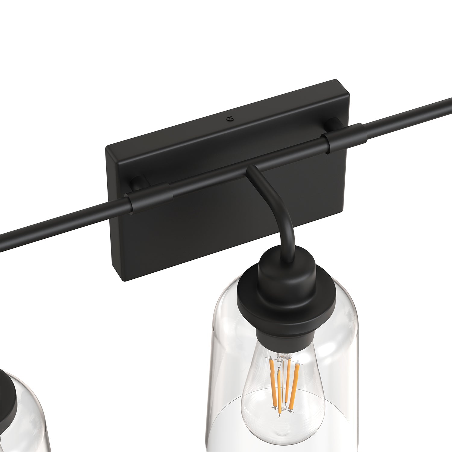 Jandcase 23.3 in. 3-Light Black Metal Vanity Wall Light with Curved Clear Glass Cylinder Shades, Traditional Bathroom Fixture