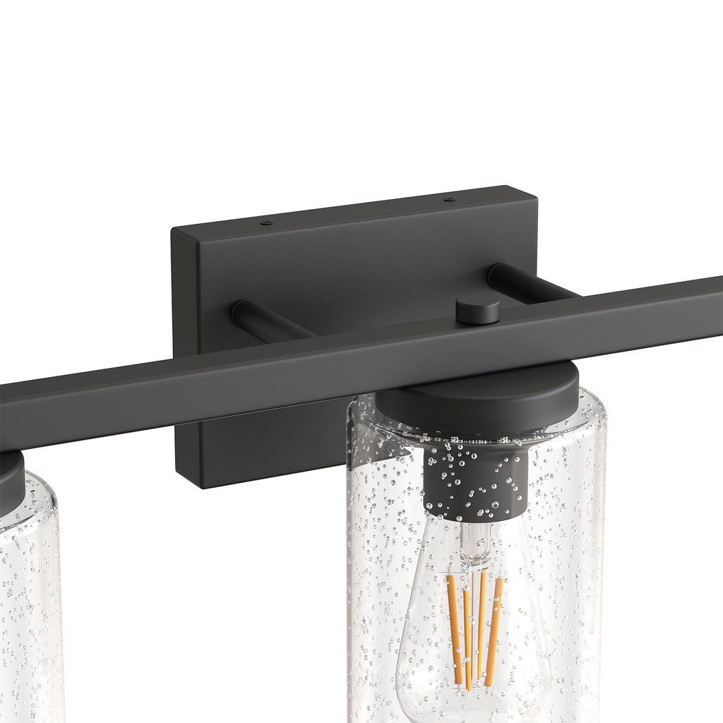 Jandcase 24 in. 3-Light Black Metal Vanity Wall Light with Curved Clear Glass Cylinder Shades