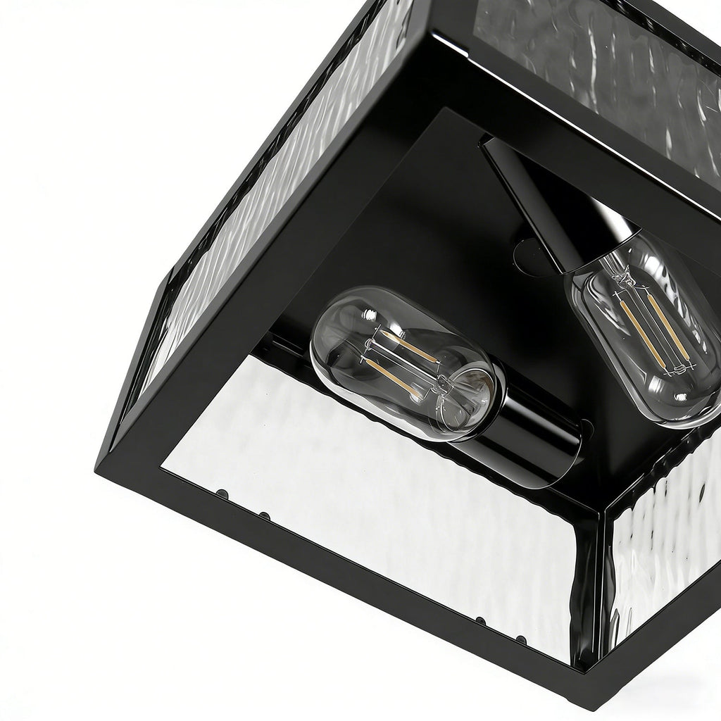 Jandcase 8.8 in. 2-Light Traditional Flush Mount Ceiling Light with Ripple Glass Shade and Sand Black Finish, No Bulbs Included