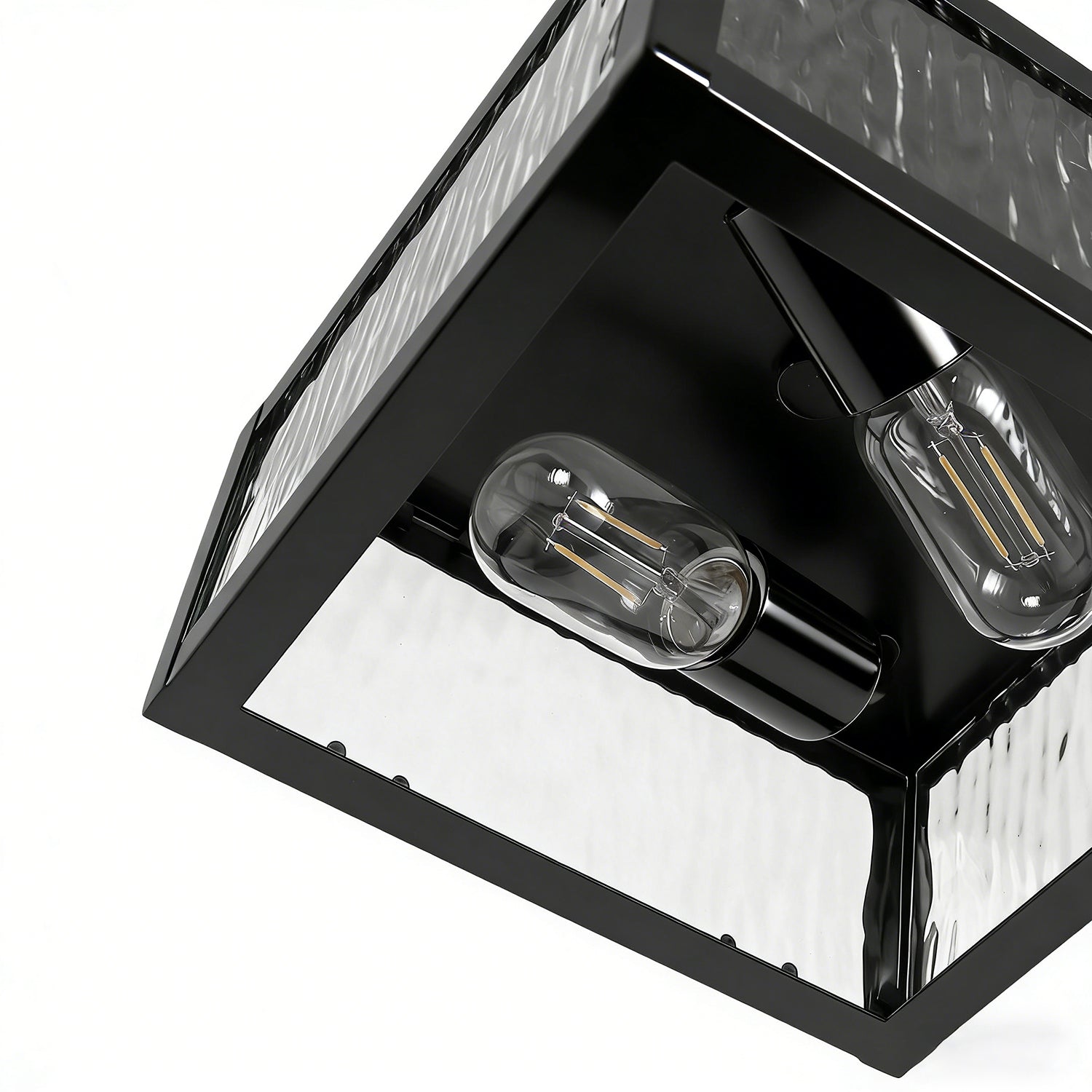 Jandcase 8.8 in. 2-Light Traditional Flush Mount Ceiling Light with Ripple Glass Shade and Sand Black Finish, No Bulbs Included