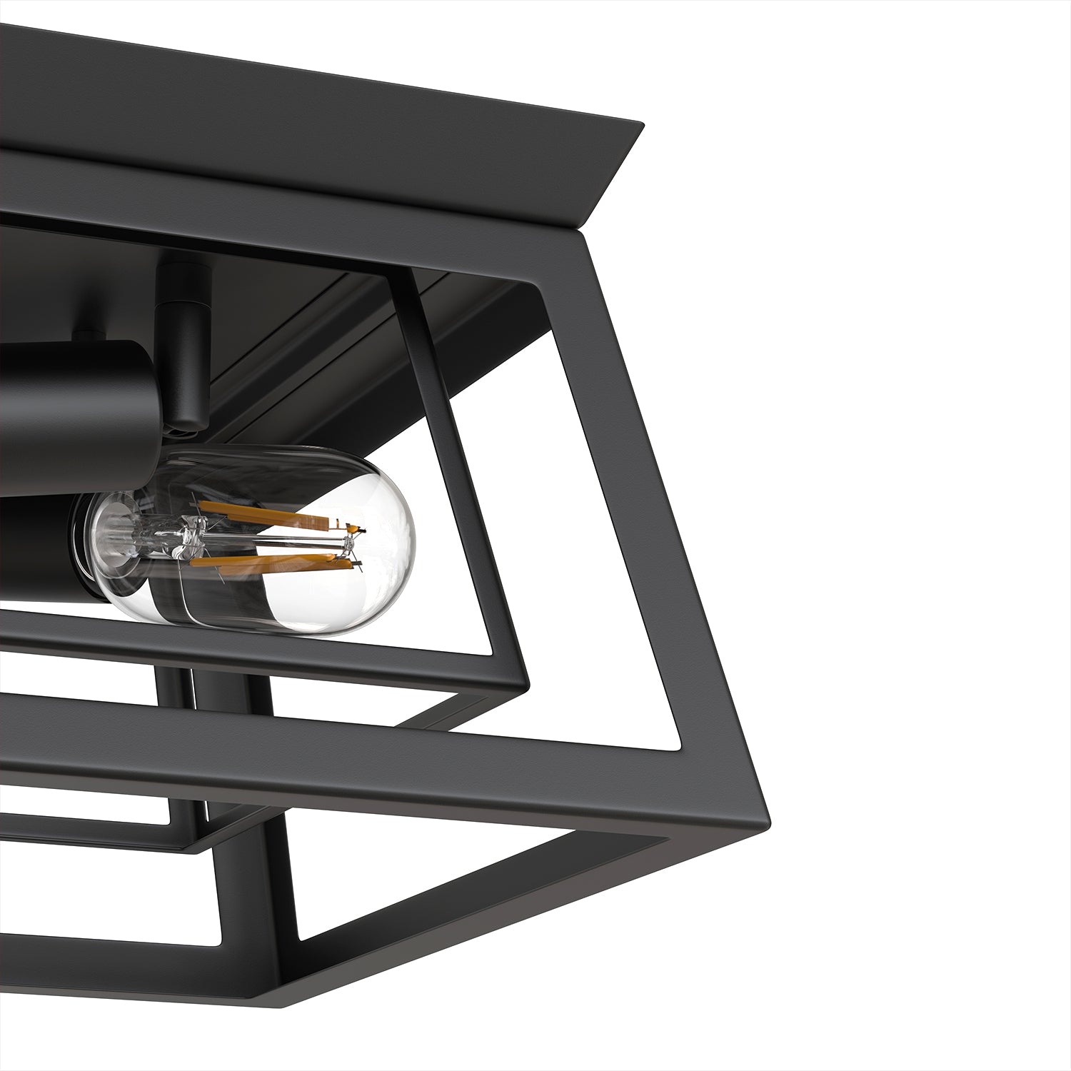 Jandcase 14 in. 3-Light Matte Black Traditional Flush Mount Ceiling Light with Double-Layer Open Frame Shade, No Bulbs Included