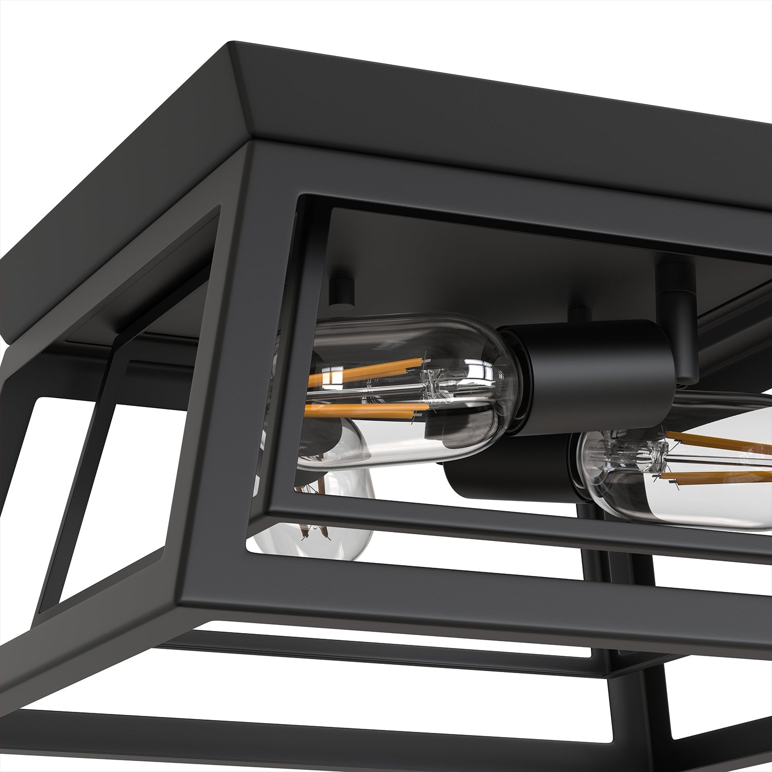 Jandcase 14 in. 3-Light Matte Black Traditional Flush Mount Ceiling Light with Double-Layer Open Frame Shade, No Bulbs Included