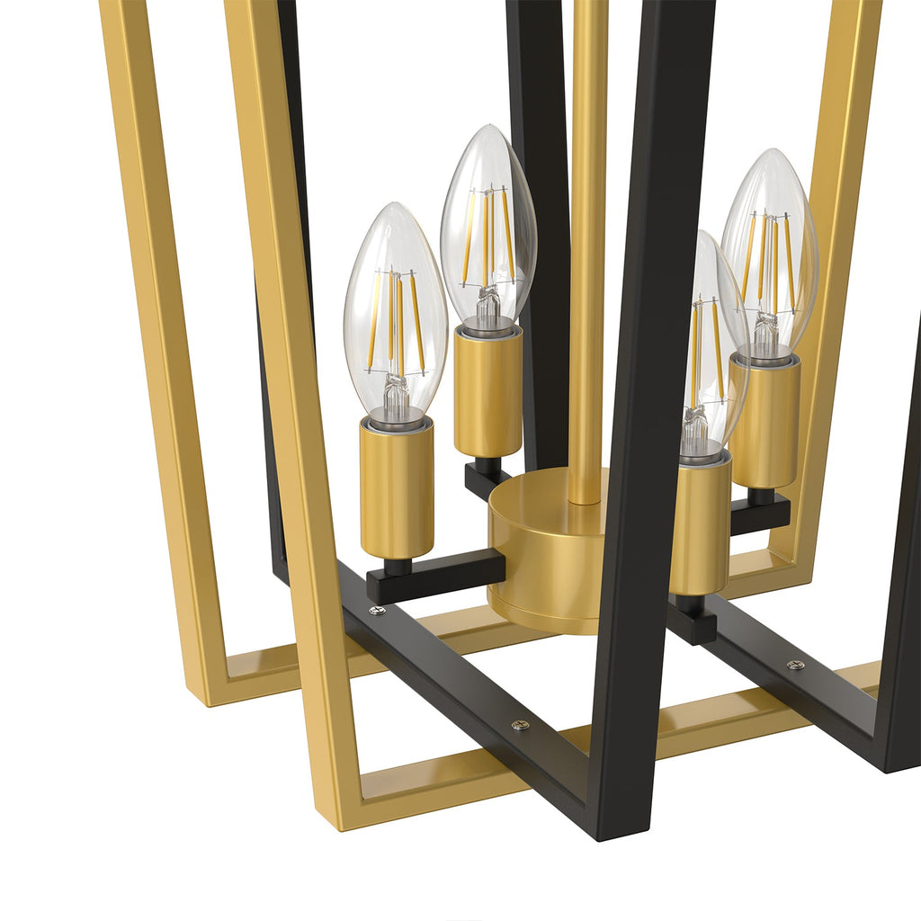 Jandcase Farmhouse 4 Light Matte Matte Black an Copper Inverted Frustum Chandelier with Metal Square Lampshade, No Bulb Included