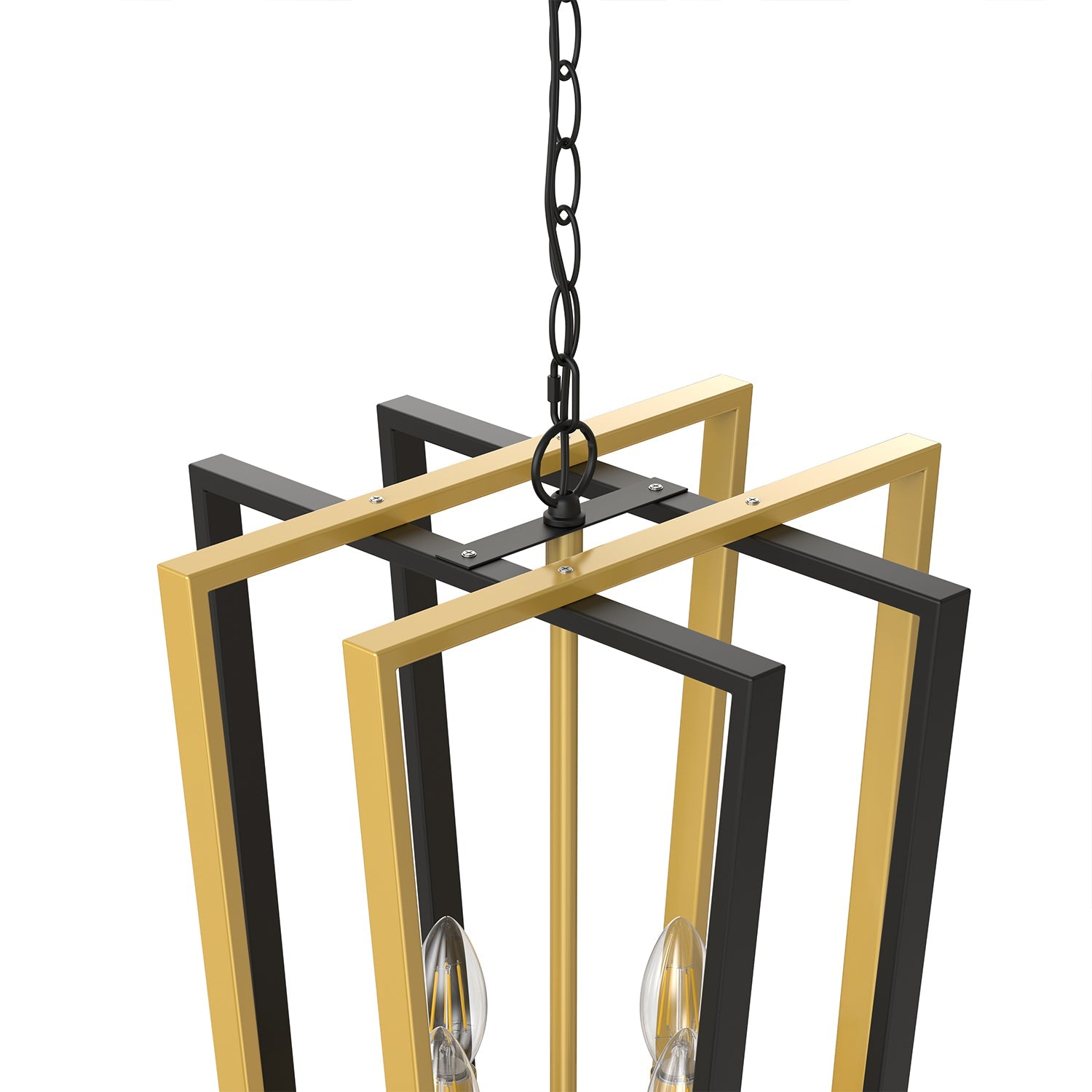 Jandcase Farmhouse 4 Light Matte Matte Black an Copper Inverted Frustum Chandelier with Metal Square Lampshade, No Bulb Included