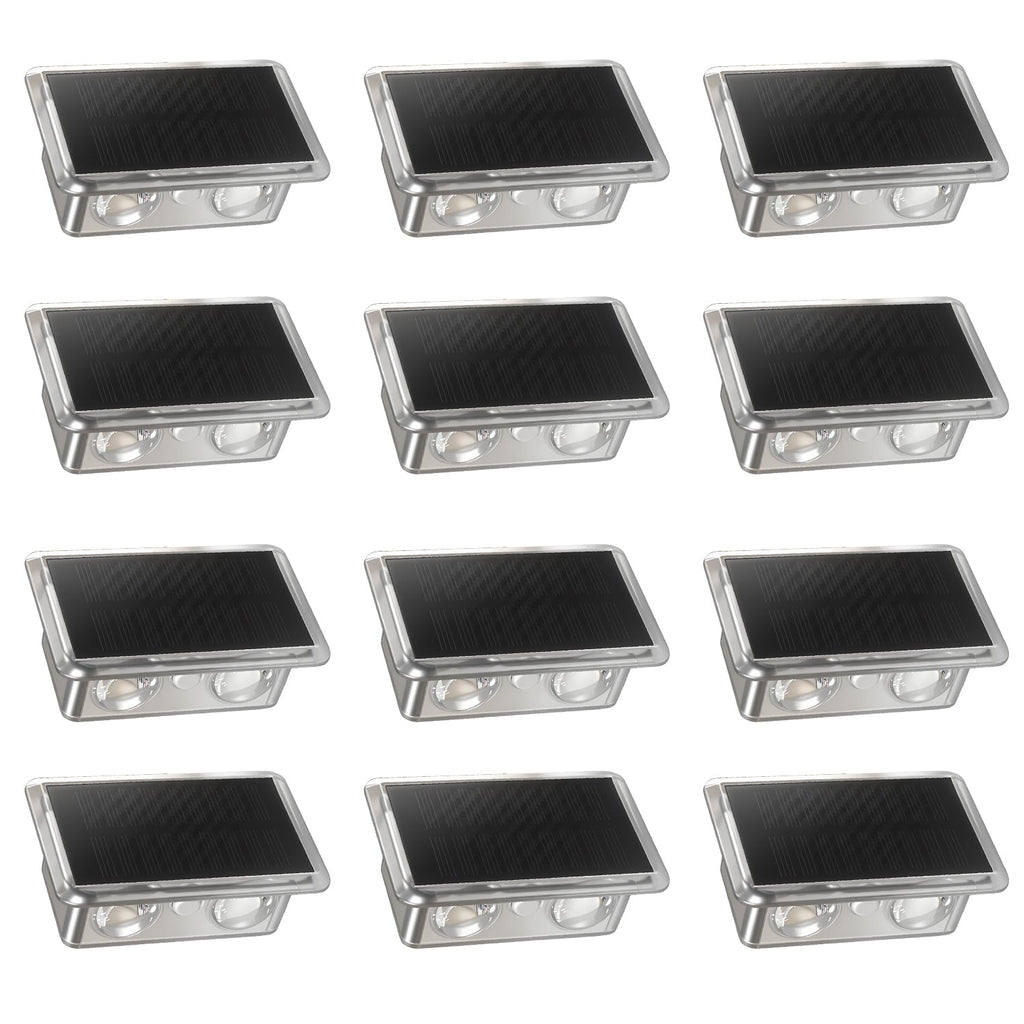Jandcase 12-Pack Solar Fence Lights Outdoor, RGBW, Dusk to Dawn, 4 LEDs Up & Down, Waterproof Plastic, Black