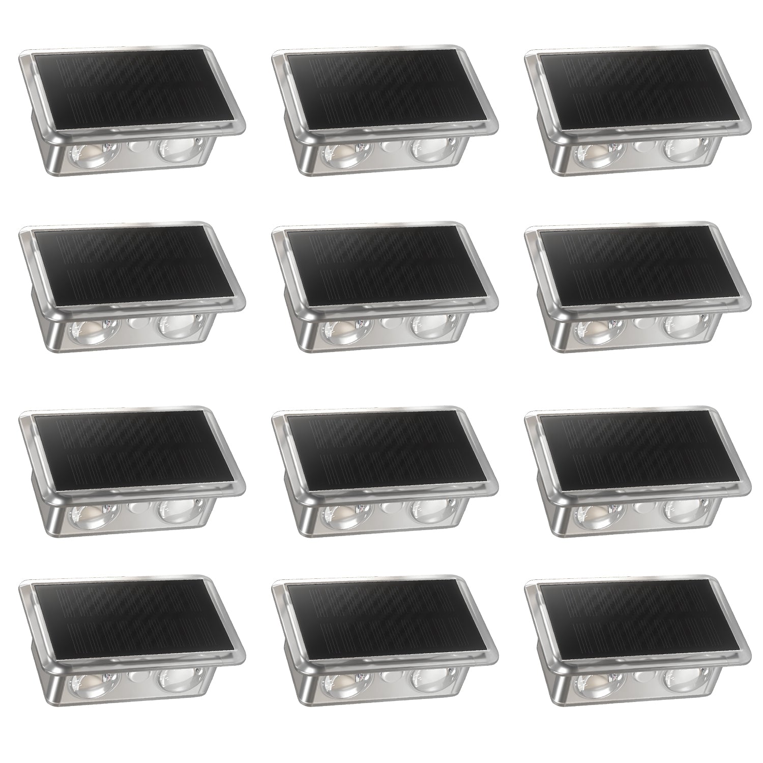 Jandcase 12-Pack Solar Fence Lights Outdoor, RGBW, Dusk to Dawn, 4 LEDs Up & Down, Waterproof Plastic, Black