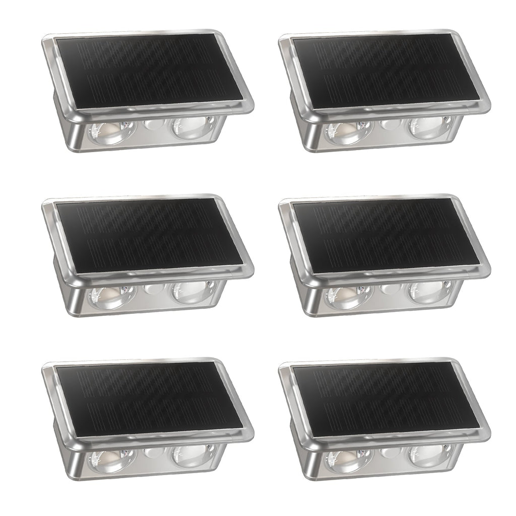 Jandcase 6-Pack Solar Fence Lights Outdoor, RGBW, Dusk to Dawn, 4 LEDs Up & Down, Waterproof Plastic, Black