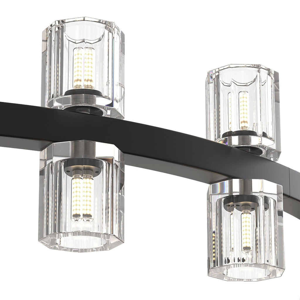 Jandcase 36 in. 36 Light Matte Black Wagon Wheel Chandelier with Crystal Shade and G4 LED Bulbs Included for Kitchen