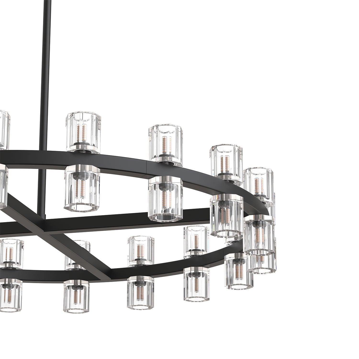 Jandcase 36 in. 36 Light Matte Black Wagon Wheel Chandelier with Crystal Shade and G4 LED Bulbs Included for Kitchen