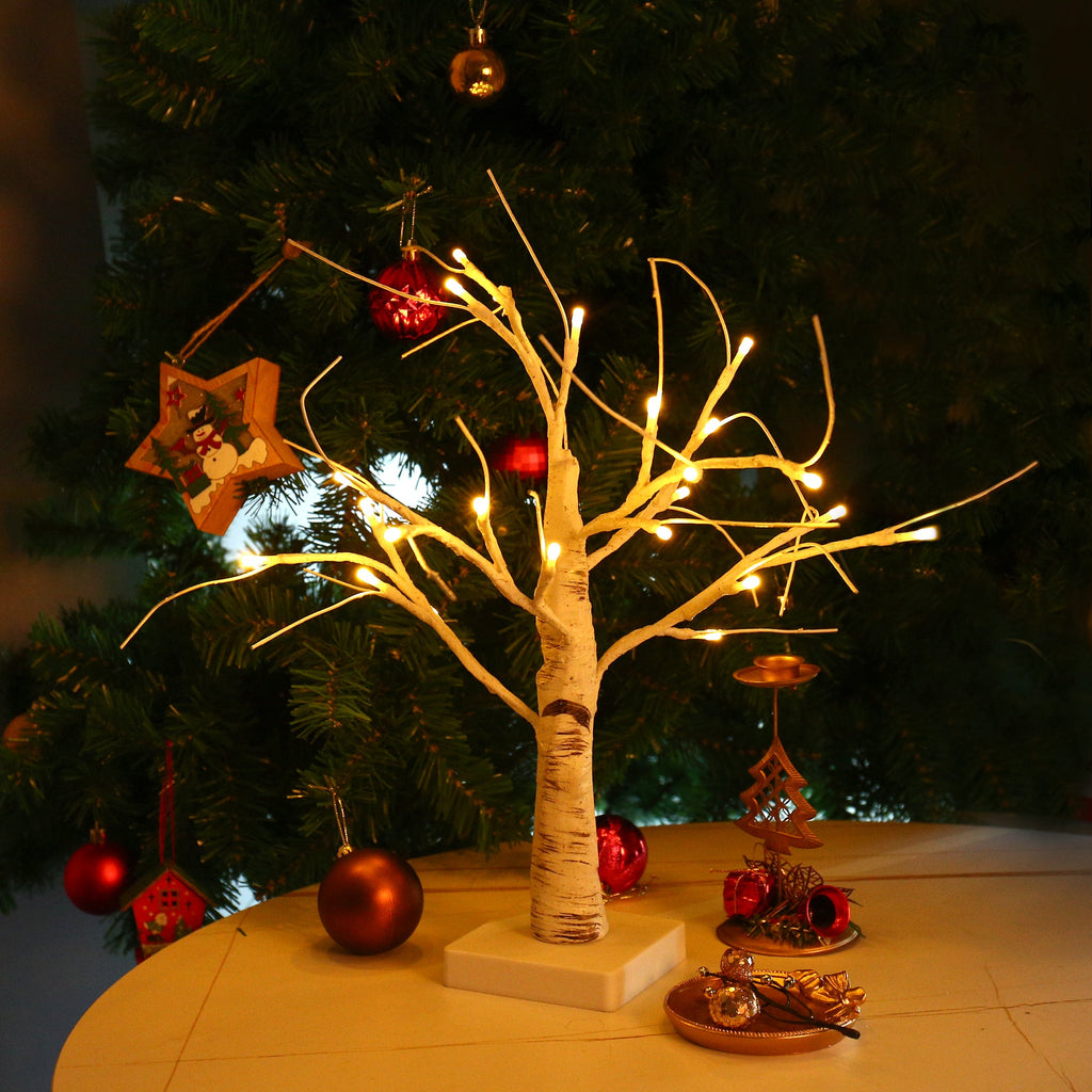 Jandcase 17.7in LED Birch Tree Light Warm White Tabletop Decorative Tree Lamp with Square Base for Bedroom Holiday D¨¦cor