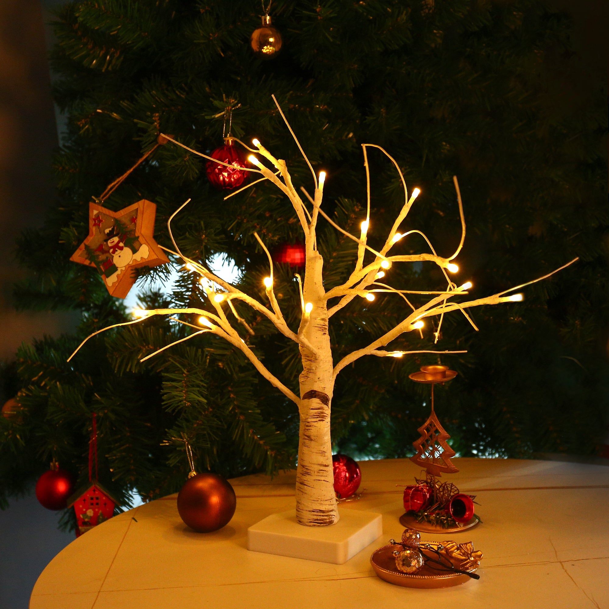 Jandcase 17.7in LED Birch Tree Light Warm White Tabletop Decorative Tree Lamp with Square Base for Bedroom Holiday D¨¦cor