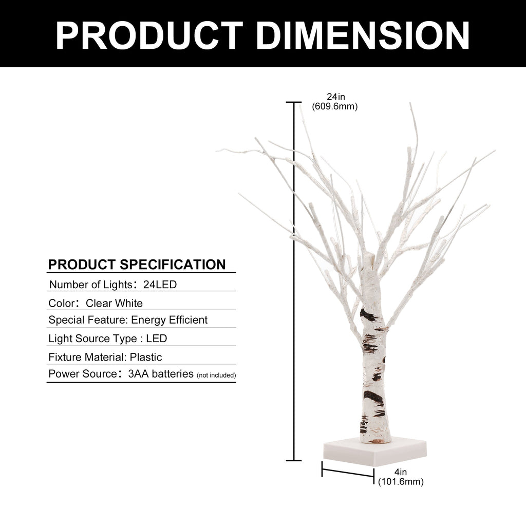 Jandcase 17.7in LED Birch Tree Light Warm White Tabletop Decorative Tree Lamp with Square Base for Bedroom Holiday D¨¦cor