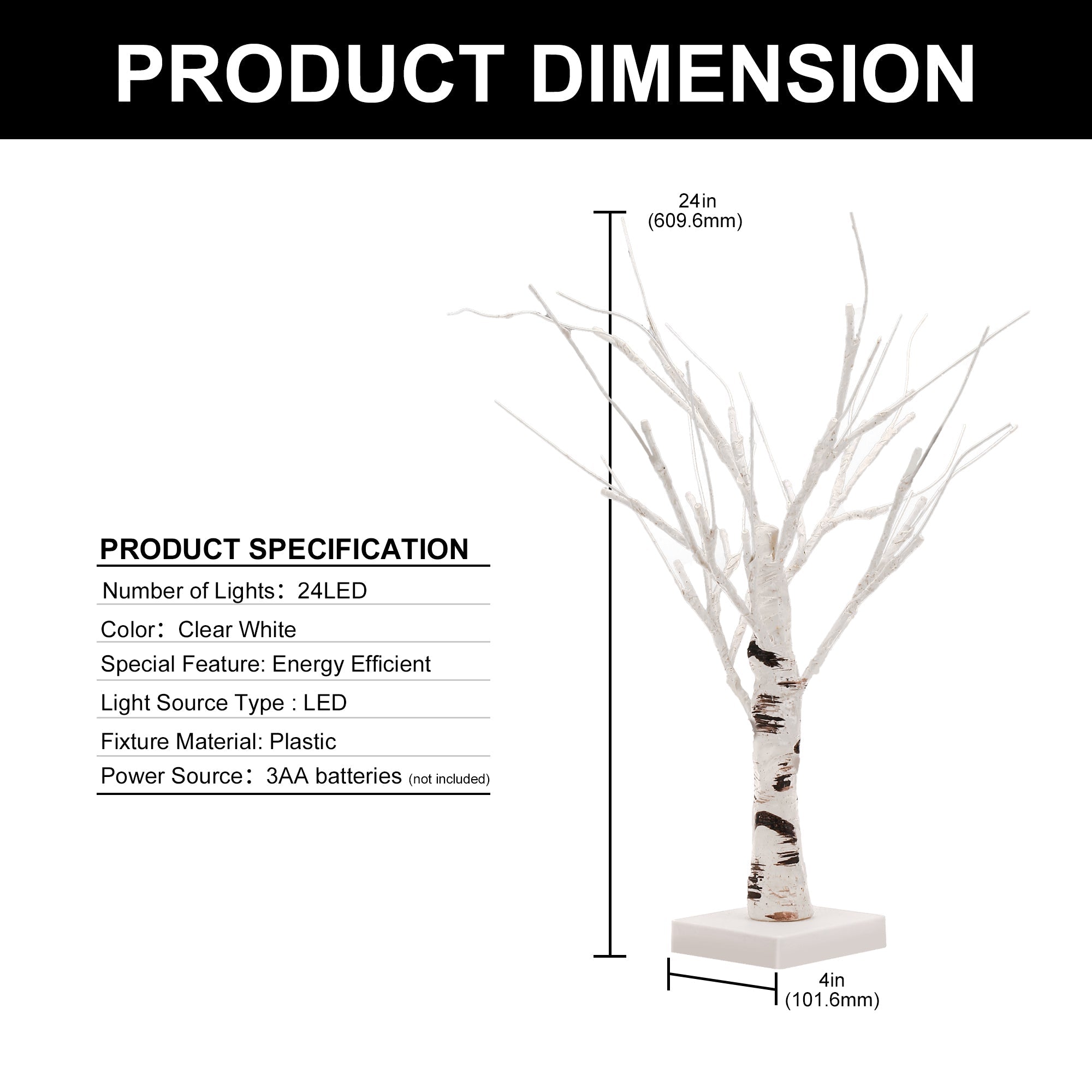 Jandcase 17.7in LED Birch Tree Light Warm White Tabletop Decorative Tree Lamp with Square Base for Bedroom Holiday D¨¦cor