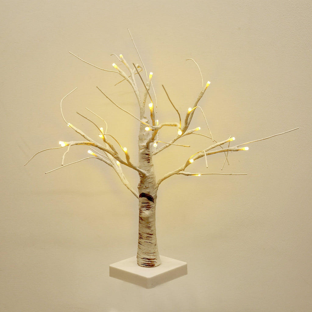 Jandcase 17.7in LED Birch Tree Light Warm White Tabletop Decorative Tree Lamp with Square Base for Bedroom Holiday D¨¦cor