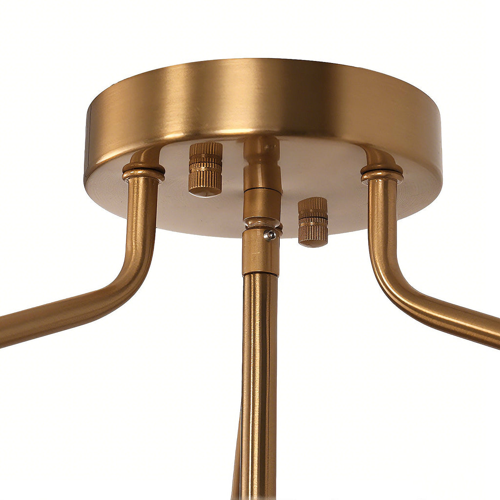 Jandcase 15.4 in. 3-Light Drum Antique Copper Semi-Flush Mount Ceiling Light with Clear Ripple Glass Shade, for Kitchen, Hallway