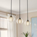 3 Light Island Pendant Light with Matte Black Finish & Clear Glass Globe for Dining Room and Kitchen, No Bulbs Included