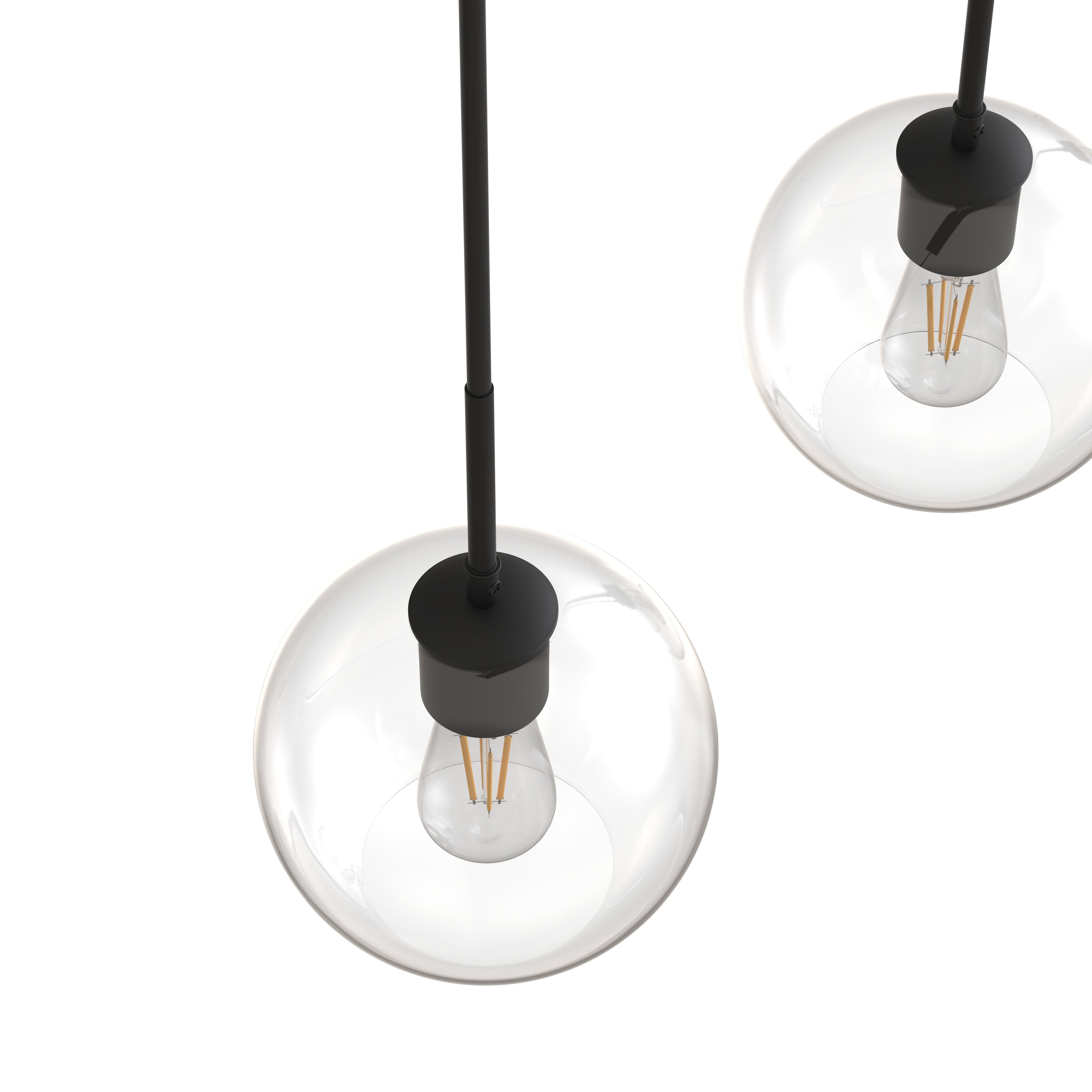 3 Light Island Pendant Light with Matte Black Finish & Clear Glass Globe for Dining Room and Kitchen, No Bulbs Included