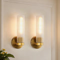 Jandcase 4.1 in. 1-Light Striped Frosted Glass Wall Sconce, Copper Finish Metal, 2-Pack, E26 Bulb Not Included