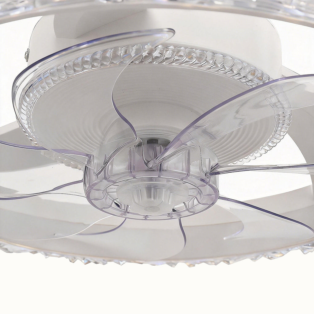 Jandcase 19 in. 15W 7-Blade White Crystal Ceiling Fan with Stepless Dimming and Night Light, Brightness Adjustment 3000 to 6500K