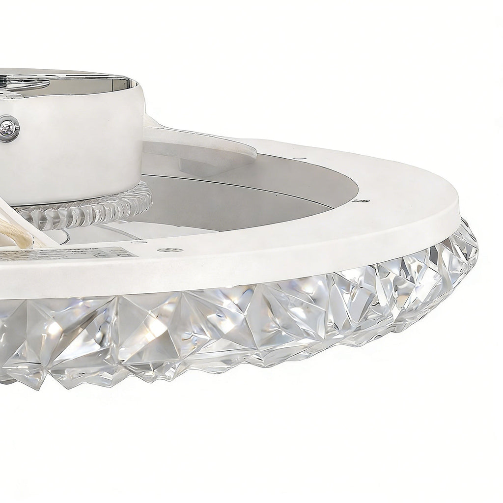 Jandcase 19 in. 15W 7-Blade White Crystal Ceiling Fan with Stepless Dimming and Night Light, Brightness Adjustment 3000 to 6500K