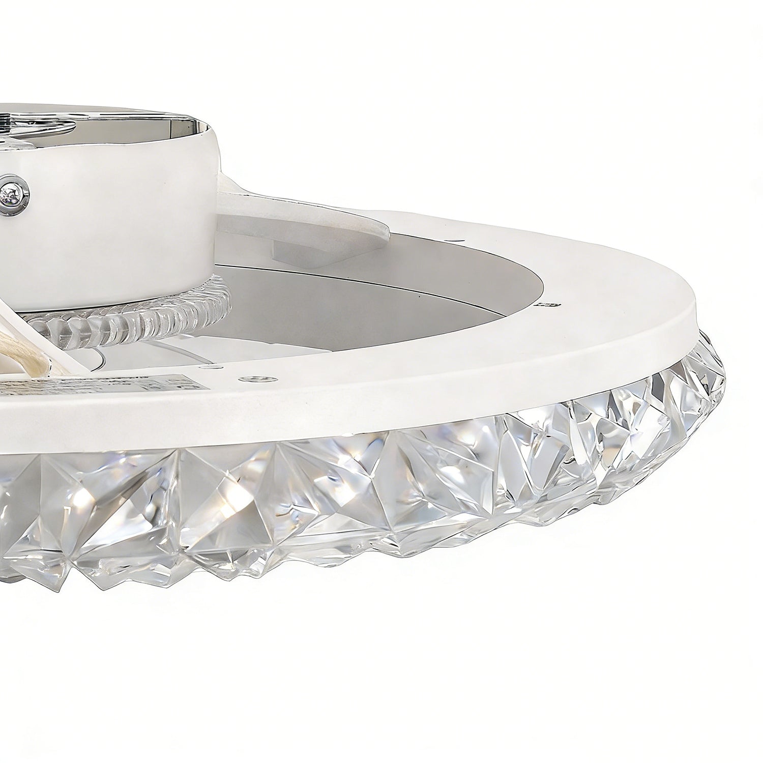 Jandcase 19 in. 15W 7-Blade White Crystal Ceiling Fan with Stepless Dimming and Night Light, Brightness Adjustment 3000 to 6500K