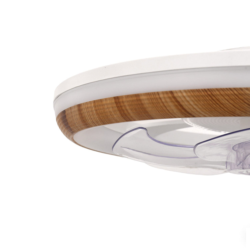 Jandcase 19 in. 15-Watt 7-Blade Wood Grain Standard  Flush Mount Ceiling Fan with Stepless Dimming and Night Light, White Finish