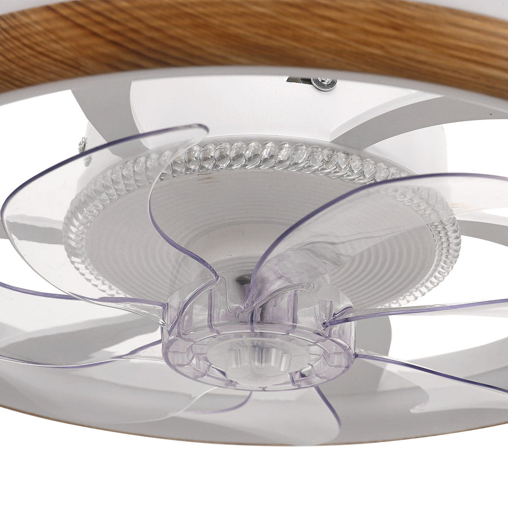 Jandcase 19 in. 15-Watt 7-Blade Wood Grain Standard  Flush Mount Ceiling Fan with Stepless Dimming and Night Light, White Finish