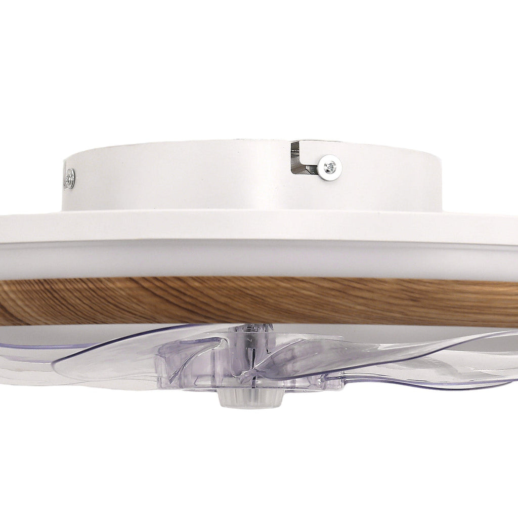 Jandcase 19 in. 15-Watt 7-Blade Wood Grain Standard  Flush Mount Ceiling Fan with Stepless Dimming and Night Light, White Finish
