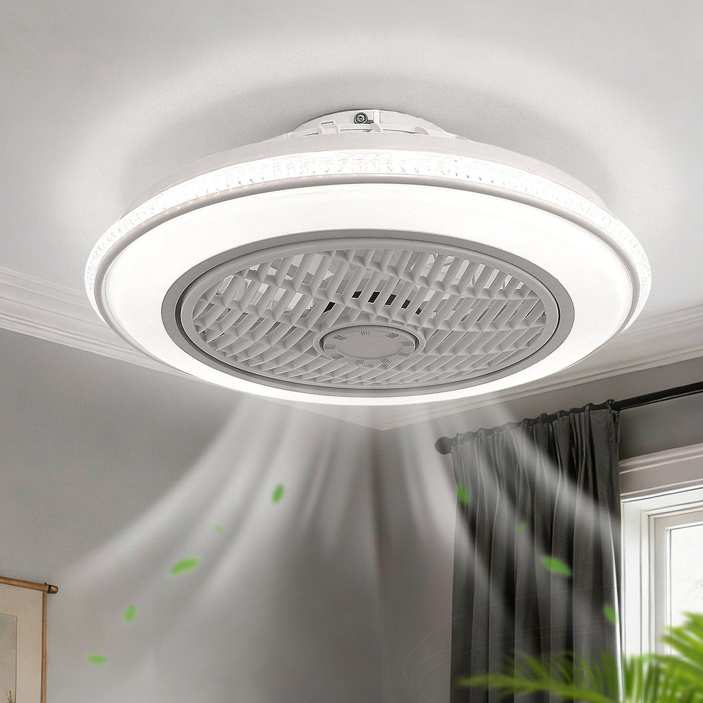 Jandcase 19in LED Ceiling Fan with Light, 5 Blades, Remote Control, Stepless Dimming, 3000K-6500K, Gray & White