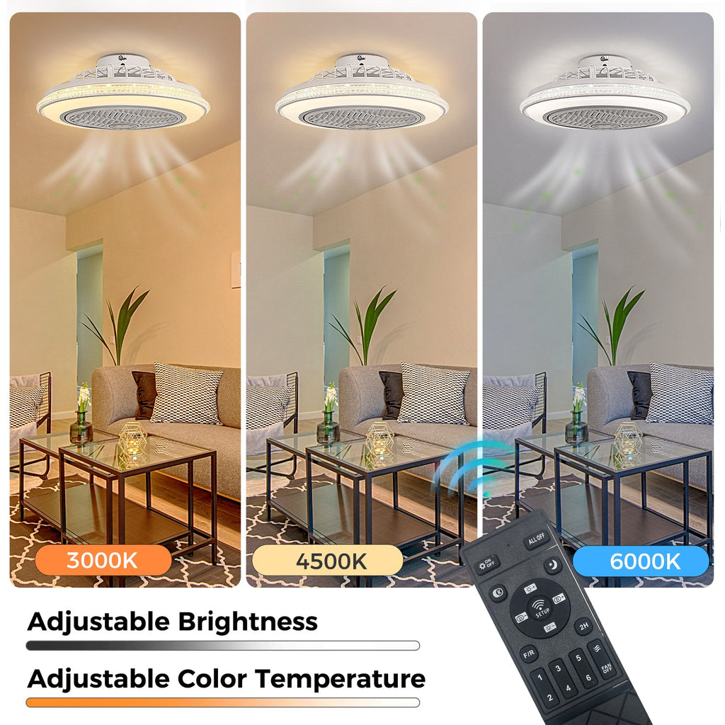 Jandcase 19in LED Ceiling Fan with Light, 5 Blades, Remote Control, Stepless Dimming, 3000K-6500K, Gray & White