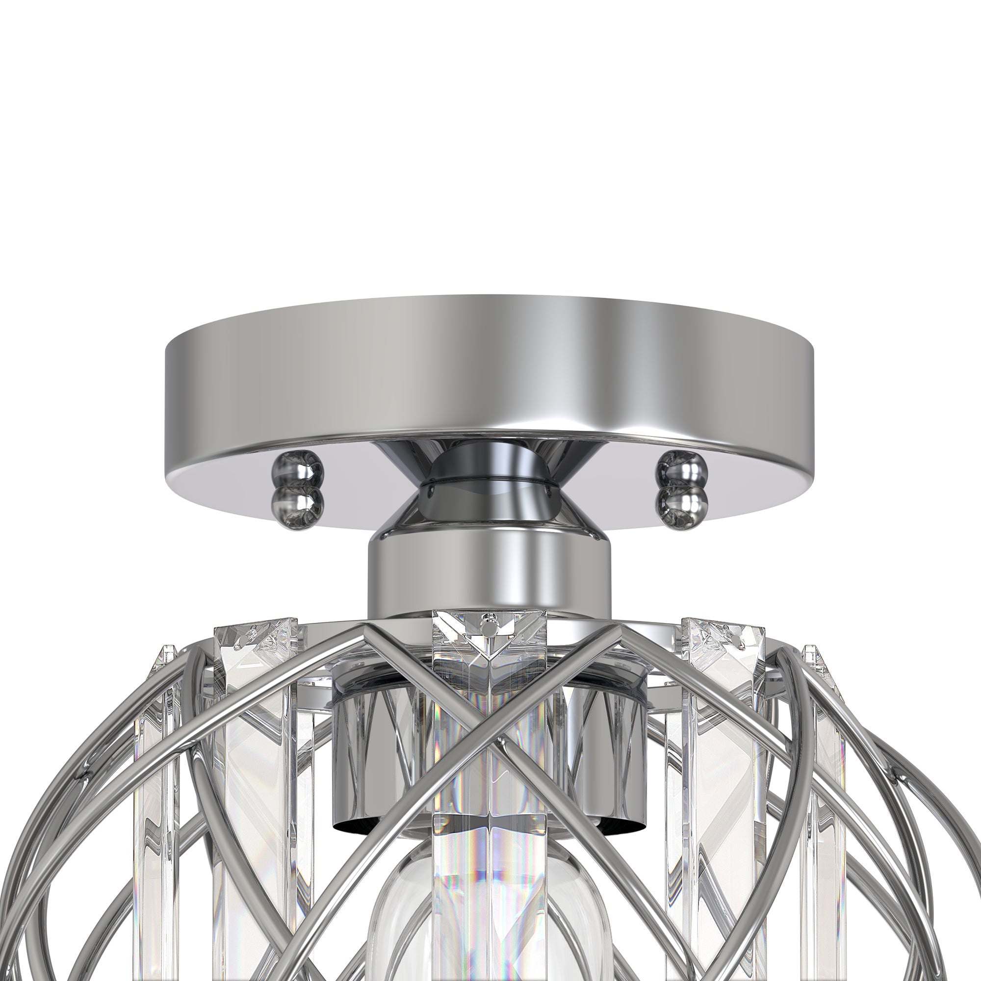 Jandcase 7.1 in. 1-Light Semi Flush Mount Ceiling Light, Triangular Crystal, Matte Black Cross Metal Shade, Chrome Finish, E26