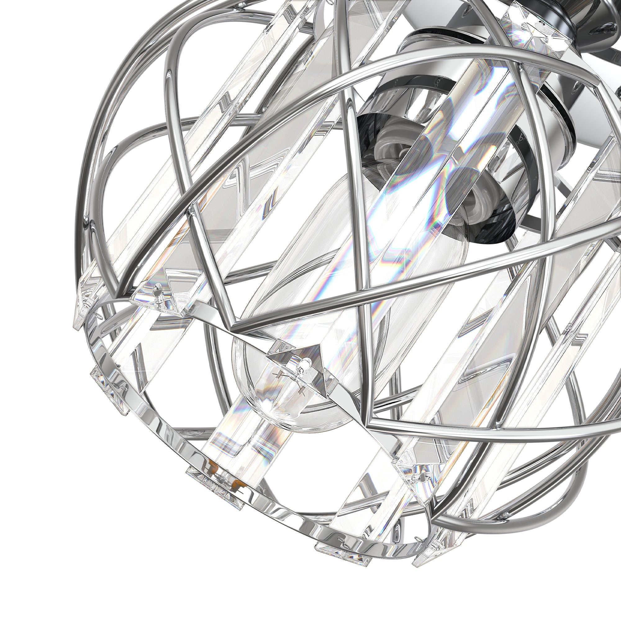 Jandcase 7.1 in. 1-Light Semi Flush Mount Ceiling Light, Triangular Crystal, Matte Black Cross Metal Shade, Chrome Finish, E26