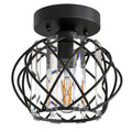 7. 1in. 1-Light Matte Black Industrial Globe Semi-Flush Mount With Clear Glass and Metal Shade and No Bulbs Included