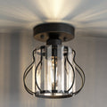 Jandcase 7.1in Semi Flush Mount Ceiling Light with Triangular Crystal Design, Matte Black Metal + Crystal