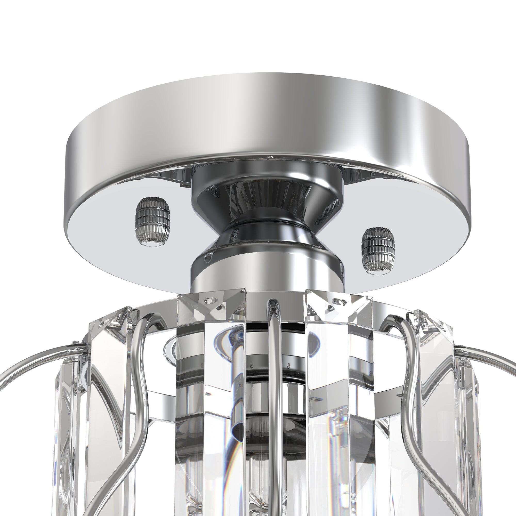 Jandcase 7.1in Chrome Crystal Semi Flush Mount Ceiling Light E26 Modern Hallway Ceiling Fixture with Triangle Crystal Accents