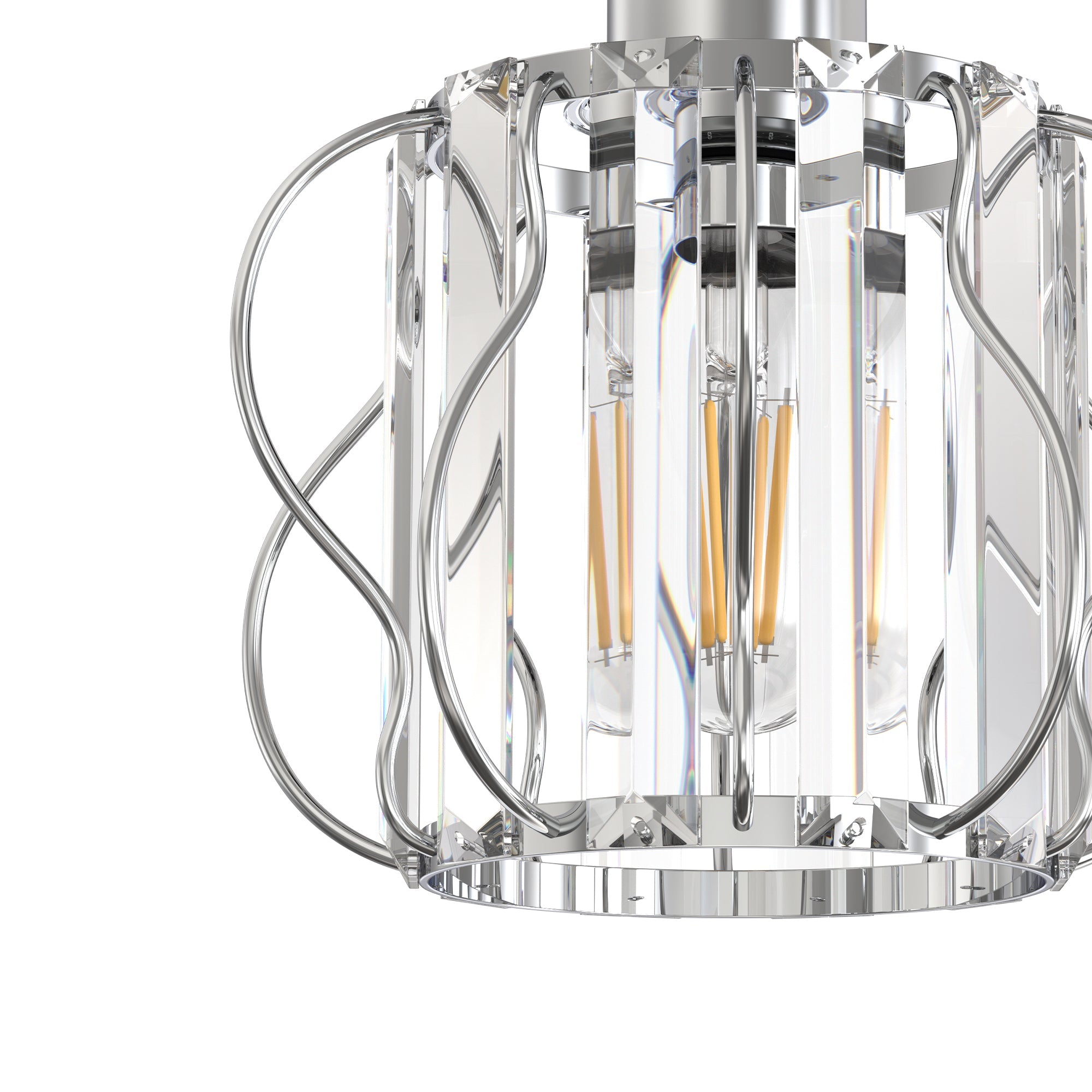 Jandcase 7.1in Chrome Crystal Semi Flush Mount Ceiling Light E26 Modern Hallway Ceiling Fixture with Triangle Crystal Accents