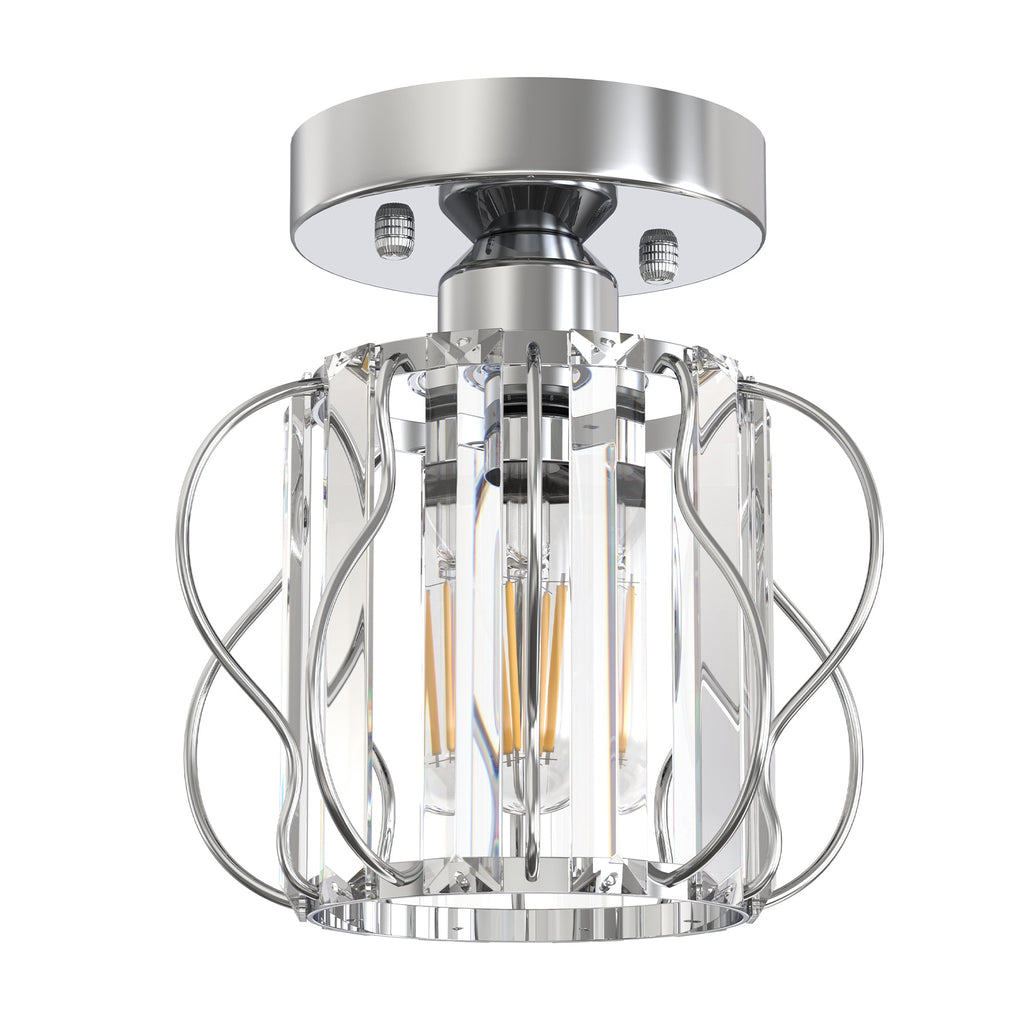 Jandcase 7.1in Chrome Crystal Semi Flush Mount Ceiling Light E26 Modern Hallway Ceiling Fixture with Triangle Crystal Accents