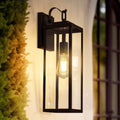 Jandcase 16 in. 1-Light Matte Black Light Control Rectangular Outdoor Wall Sconce with Clear Glass Shades E26 Socket 2-Pack