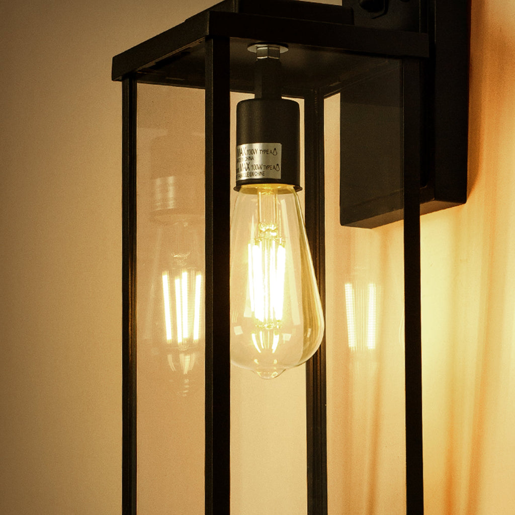 Jandcase 16 in. 1-Light Matte Black Light Control Rectangular Outdoor Wall Sconce with Clear Glass Shades E26 Socket 2-Pack