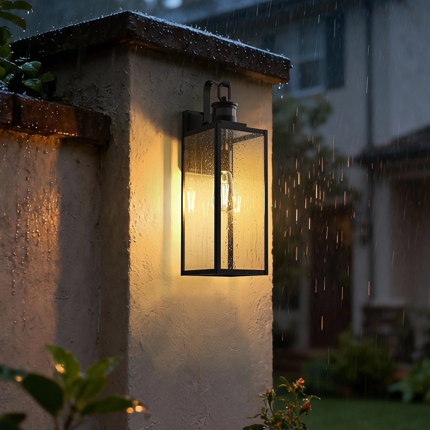 Jandcase 2-Pack Outdoor Wall Sconce, 20 Inch Black Exterior Wall Light with Square Clear Glass and Motion Sensor, E26 Base, IP23
