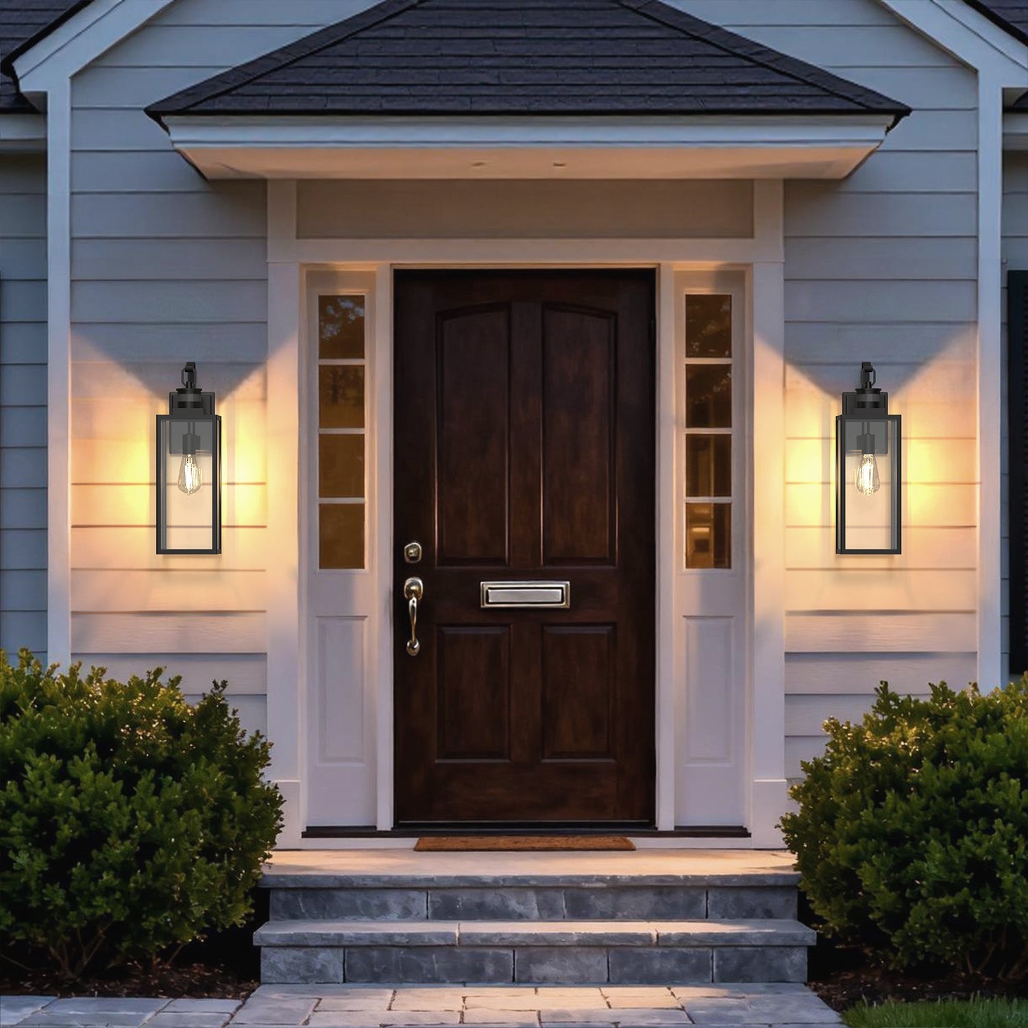 Jandcase 2-Pack Outdoor Wall Sconce, 20 Inch Black Exterior Wall Light with Square Clear Glass and Motion Sensor, E26 Base, IP23