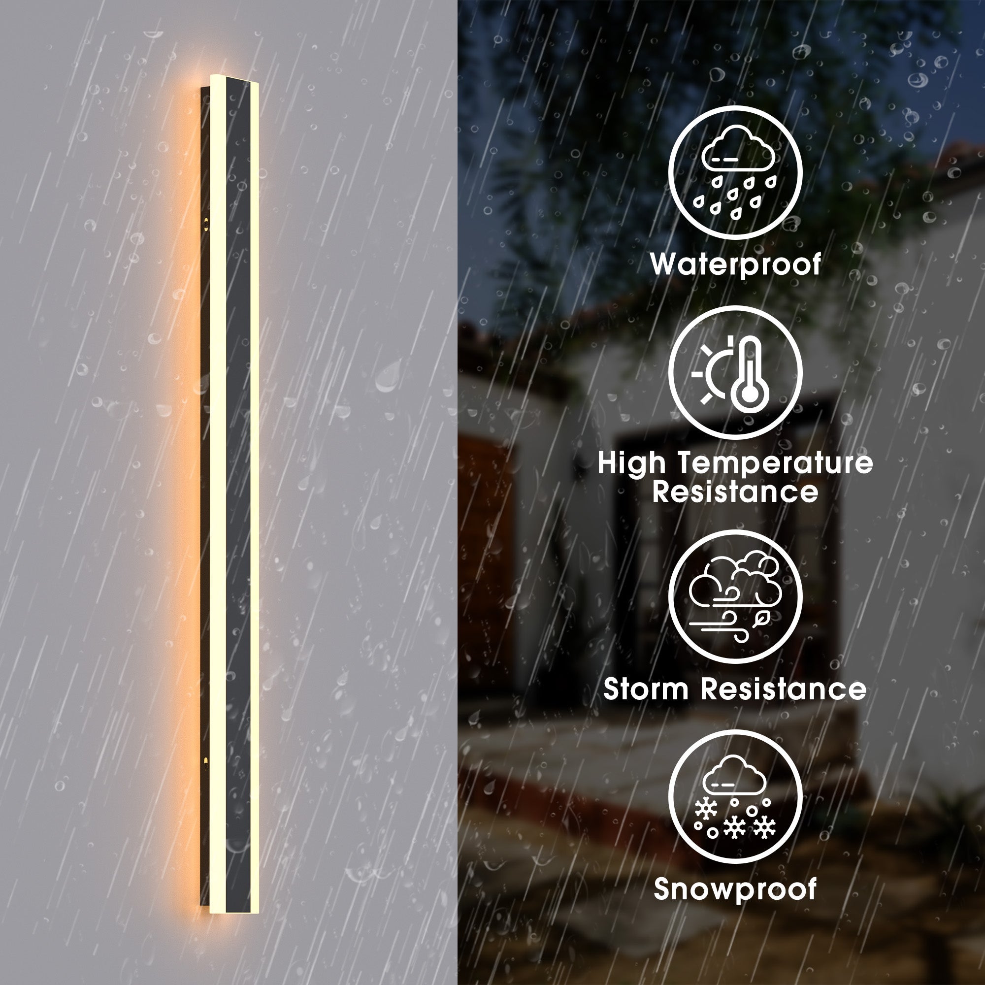 Jandcase 39.4in Outdoor LED Wall Light, IP67 Waterproof Linear Outdoor Wall Sconce, 3000K Warm Light 20W Exterior Wall Fixture 85-265V Black