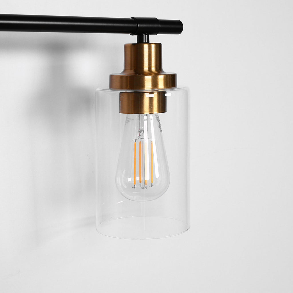 Jandcase 3-Light Black Gold Bathroom Vanity Light with Round Glass Shades Modern Wall Fixture