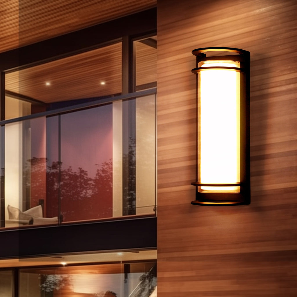 Jandcase Outdoor LED Wall Light with Glass Shade, Black Exterior Wall Sconce 30W 3000K Warm Light Modern Porch Patio Wall Fixture