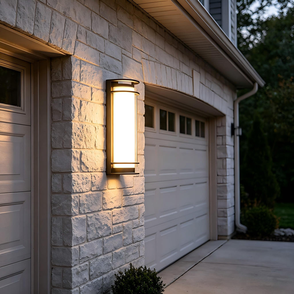 Jandcase Outdoor LED Wall Light with Glass Shade, Black Exterior Wall Sconce 30W 3000K Warm Light Modern Porch Patio Wall Fixture