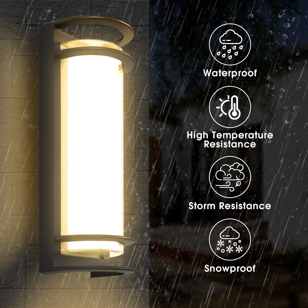 Jandcase Outdoor LED Wall Light with Glass Shade, Black Exterior Wall Sconce 30W 3000K Warm Light Modern Porch Patio Wall Fixture