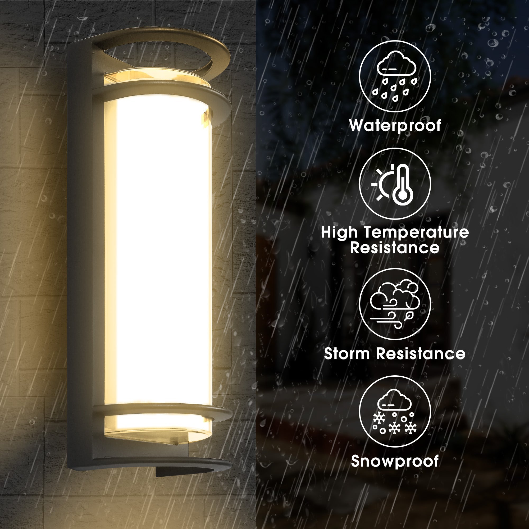 Jandcase Outdoor LED Wall Light with Glass Shade, Black Exterior Wall Sconce 30W 3000K Warm Light Modern Porch Patio Wall Fixture