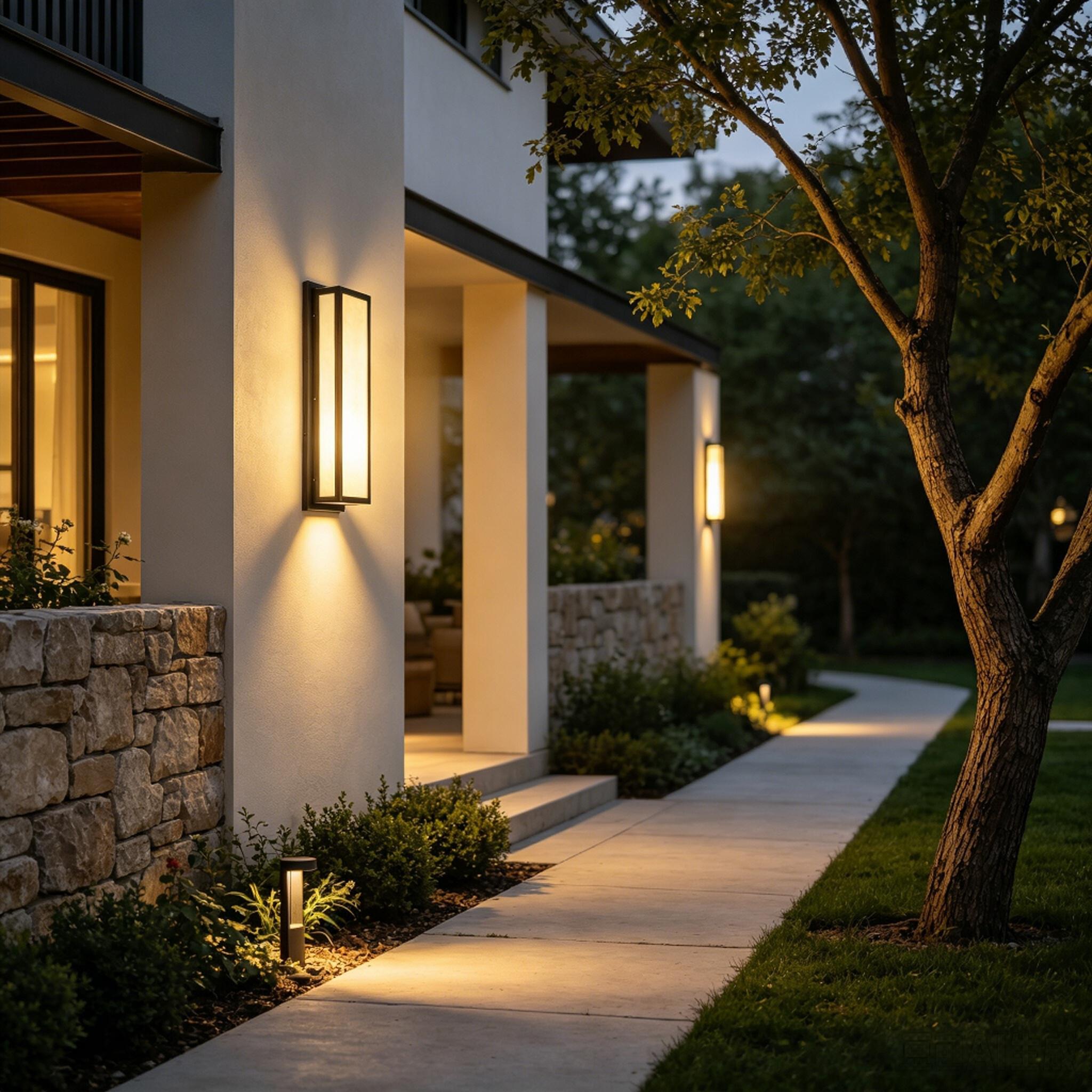Jandcase 24.8in LED Outdoor Wall Light 30W IP65 Waterproof Marble Resin Sconce 3000K Modern Exterior Fixture